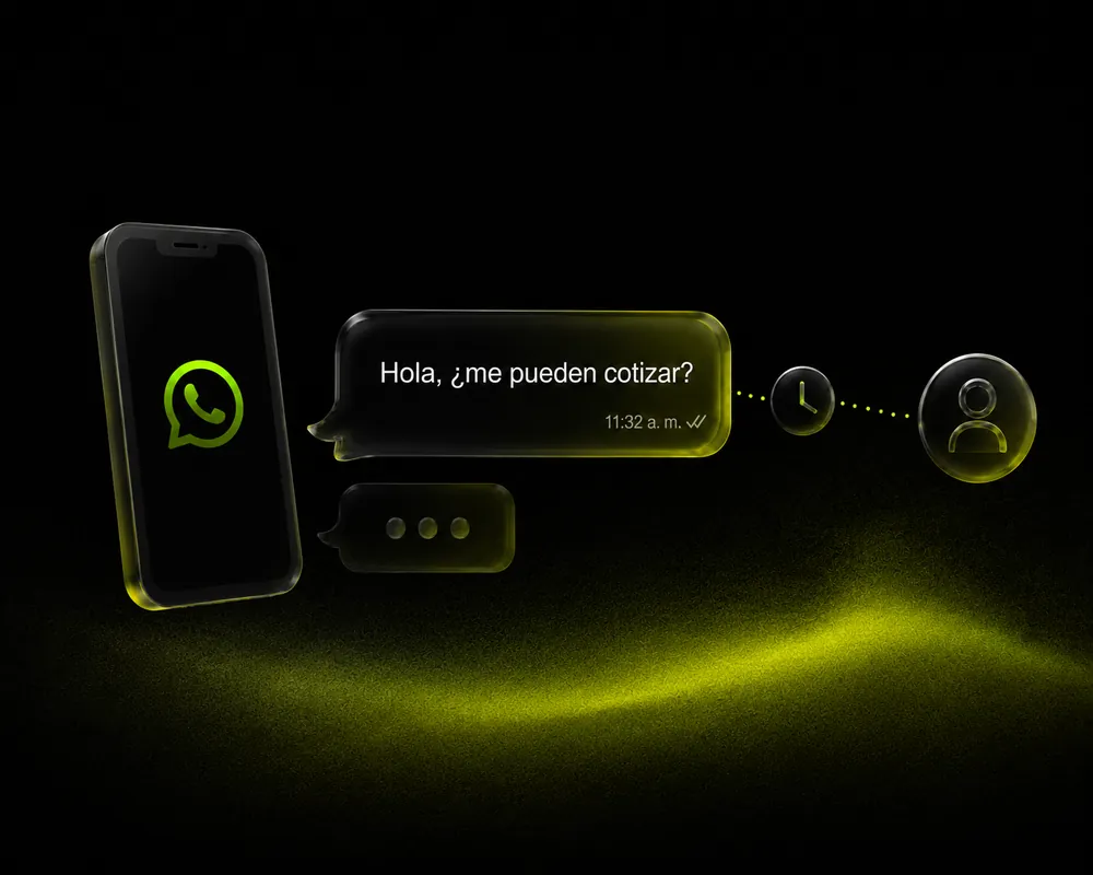 Mensaje de WhatsApp pidiendo una cotización con un reloj y un cliente esperando respuesta